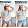 AI’MAGE Womens Crochet Tops Long Sleeve Hollow Out Swim Cover Up 2026 Beach Bikini Swimsuit Summer Tunic Top(White)