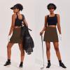 Ekouaer 16“ Golf Skorts for Woman with Inner Pockets Silicone Grippers Tennis Skirt Quick Dry Athletic Pickleball Skort(Brown)
