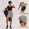 Ekouaer 16“ Golf Skorts for Woman with Inner Pockets Silicone Grippers Tennis Skirt Quick Dry Athletic Pickleball Skort(Green Pattern)