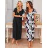 Ekouaer 3 Pack Long Nightgowns for Women Plus Size Moo Moos Short Sleeve House Dress Button Night Gown Soft Sleepwear S-5XL(Black Flowers/Wine Red/Black)