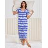 Ekouaer 3 Pack Long Nightgowns for Women Plus Size Moo Moos Short Sleeve House Dress Button Night Gown Soft Sleepwear S-5XL(Blue Striped/Blue Flower/White Flower)