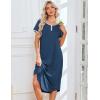 Ekouaer 3 Pack Long Nightgowns for Women Plus Size Moo Moos Short Sleeve House Dress Button Night Gown Soft Sleepwear S-5XL(Dark Grey/Blue/Black)