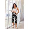 Ekouaer 3 Pack Women Capri Pajama Pants 2026 Ruffle hem Lounge Pants Drawstring Pj Bottoms with Pockets(Navy / Dark Grey / Black Flower)