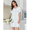 Ekouaer Cotton Nightgowns for Women Short Sleeve Sleep Shirts Pleated Night Shirts Soft Crew Neck Night Gown(Blue Flowers)