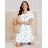 Ekouaer Cotton Nightgowns for Women Short Sleeve Sleep Shirts Pleated Night Shirts Soft Crew Neck Night Gown(Blue Flowers)