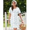 Ekouaer Cotton Nightgowns for Women Short Sleeve Sleep Shirts Pleated Night Shirts Soft Crew Neck Night Gown(Blue Flowers)