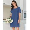 Ekouaer Cotton Nightgowns for Women Short Sleeve Sleep Shirts Pleated Night Shirts Soft Crew Neck Night Gown(Navy)