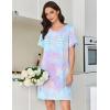 Ekouaer Cotton Nightgowns for Women Short Sleeve Sleep Shirts Pleated Night Shirts Soft Crew Neck Night Gown(Purple Tie Dye)