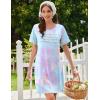 Ekouaer Cotton Nightgowns for Women Short Sleeve Sleep Shirts Pleated Night Shirts Soft Crew Neck Night Gown(Purple Tie Dye)