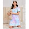Ekouaer Cotton Nightgowns for Women Short Sleeve Sleep Shirts Pleated Night Shirts Soft Crew Neck Night Gown(Purple Tie Dye)