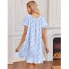 Ekouaer Cotton Nightgowns for Women Vintage Victorian Night Gowns Short Sleeve Sleep Shirts Lace Sleep Dress Soft Sleepwear(Floral Blue)