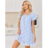 Ekouaer Cotton Nightgowns for Women Vintage Victorian Night Gowns Short Sleeve Sleep Shirts Lace Sleep Dress Soft Sleepwear(Floral Blue)