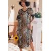 Ekouaer Long Nightgown, Womens V Neck Loungewear Oversized Sleepwear Loose Sleep Dress S-4XL(Brown Leopard Print2)