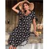 Ekouaer Long Nightgowns for Women Short Sleeve House Dress with Pockets V Neck Sleepshirts Side Split Sleepwear S-4XL(Black Floral)