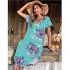 Ekouaer Long Nightgowns for Women Short Sleeve House Dress with Pockets V Neck Sleepshirts Side Split Sleepwear S-4XL(Flower Blue)