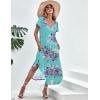 Ekouaer Long Nightgowns for Women Short Sleeve House Dress with Pockets V Neck Sleepshirts Side Split Sleepwear S-4XL(Flower Blue)