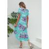 Ekouaer Long Nightgowns for Women Short Sleeve House Dress with Pockets V Neck Sleepshirts Side Split Sleepwear S-4XL(Flower Blue)