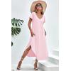 Ekouaer Long Nightgowns for Women Short Sleeve House Dress with Pockets V Neck Sleepshirts Side Split Sleepwear S-4XL(Misty Rose)