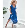Ekouaer Long Nightgowns for Women Short Sleeve House Dress with Pockets V Neck Sleepshirts Side Split Sleepwear S-4XL(Royal-blue Floral)