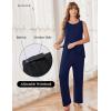 Ekouaer Maternity Nursing Robe Set 3 Pieces Sleeveless Top, Pregnancy Pants & Robe Double Layer Pajamas S-XXL(Navy Blue)