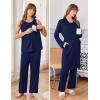 Ekouaer Maternity Nursing Robe Set 3 Pieces Sleeveless Top, Pregnancy Pants & Robe Double Layer Pajamas S-XXL(Navy Blue)
