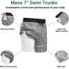 Ekouaer Men’s 7″ Swim Trunks Swimwear Zip Pockets Beach Board Shorts Bathing Suits with Mesh Lining(Z Gray Leaves)