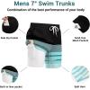 Ekouaer Men’s 7″ Swim Trunks Swimwear Zip Pockets Beach Board Shorts Bathing Suits with Mesh Lining(Z Stripes Black Green)
