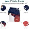 Ekouaer Men’s 7″ Swim Trunks Swimwear Zip Pockets Beach Board Shorts Bathing Suits with Mesh Lining(Z Stripes Navy Red)