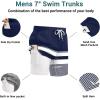 Ekouaer Men’s 7″ Swim Trunks Swimwear Zip Pockets Beach Board Shorts Bathing Suits with Mesh Lining(Z Stripes Navy White)