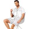 Ekouaer Mens Pajamas Set Silk Satin Sleepwear Short Sleeve Button Down Pjs Set 2 Piece Loungewear with Pockets S-XXL(White)