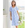 Ekouaer Nightgowns for Women Cotton Nightgown House Dress with Pockets Short Sleeve Mumu Dress Embroidered Lounge Dress(Blue Floral)