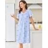 Ekouaer Nightgowns for Women Cotton Nightgown House Dress with Pockets Short Sleeve Mumu Dress Embroidered Lounge Dress(Blue Floral)