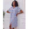 Ekouaer Nightgowns for Women House Dress with Pockets Short Sleeve Duster Moo Moos Button Down House Coat Sleepwear(Blue Flower)