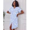 Ekouaer Nightgowns for Women House Dress with Pockets Short Sleeve Duster Moo Moos Button Down House Coat Sleepwear(Blue Pigeon)