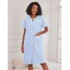 Ekouaer Nightgowns for Women House Dress with Pockets Short Sleeve Duster Moo Moos Button Down House Coat Sleepwear(Blue Stripes)