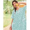 Ekouaer Nightgowns for Women House Dress with Pockets Short Sleeve Duster Moo Moos Button Down House Coat Sleepwear(Green Flower)
