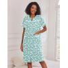Ekouaer Nightgowns for Women House Dress with Pockets Short Sleeve Duster Moo Moos Button Down House Coat Sleepwear(Green Flower)