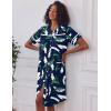 Ekouaer Nightgowns for Women House Dress with Pockets Short Sleeve Duster Moo Moos Button Down House Coat Sleepwear(Hawaiian Leaves)