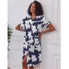 Ekouaer Nightgowns for Women House Dress with Pockets Short Sleeve Duster Moo Moos Button Down House Coat Sleepwear(Navy Flower)