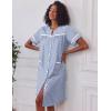 Ekouaer Nightgowns for Women House Dress with Pockets Short Sleeve Duster Moo Moos Button Down House Coat Sleepwear(Navy Stripes)