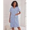 Ekouaer Nightgowns for Women House Dress with Pockets Short Sleeve Duster Moo Moos Button Down House Coat Sleepwear(Navy Stripes)
