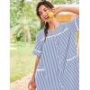 Ekouaer Nightgowns for Women House Dress with Pockets Short Sleeve Duster Moo Moos Button Down House Coat Sleepwear(Navy Stripes)