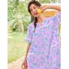 Ekouaer Nightgowns for Women House Dress with Pockets Short Sleeve Duster Moo Moos Button Down House Coat Sleepwear(Purple Daisy)