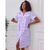 Ekouaer Nightgowns for Women House Dress with Pockets Short Sleeve Duster Moo Moos Button Down House Coat Sleepwear(Purple Daisy)