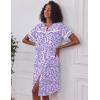 Ekouaer Nightgowns for Women House Dress with Pockets Short Sleeve Duster Moo Moos Button Down House Coat Sleepwear(Purple Dots)