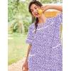 Ekouaer Nightgowns for Women House Dress with Pockets Short Sleeve Duster Moo Moos Button Down House Coat Sleepwear(Purple Dots)