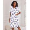 Ekouaer Nightgowns for Women House Dress with Pockets Short Sleeve Duster Moo Moos Button Down House Coat Sleepwear(White Flower)