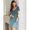 Ekouaer Nightgowns for Women Short Sleeve Moo Moos Ladies House Dress with Pockets Pleated Sleepshirts Soft Sleepwear(Blue-green Vines)