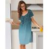 Ekouaer Nightgowns for Women Short Sleeve Moo Moos Ladies House Dress with Pockets Pleated Sleepshirts Soft Sleepwear(Blue-green Vines)