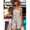 Ekouaer Rompers for Women Summer Casual Sleeveless Spaghetti Strap Shorts Overalls Jumpsuits Beach Outfits with Pockets(White Orange-floral)